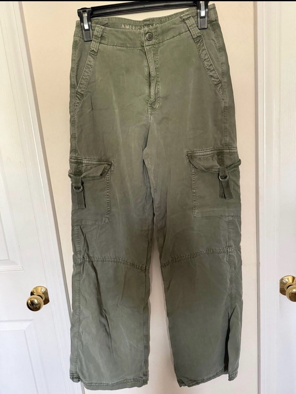AE Green Cargo Wide Leg High Rise Pants Baggy Stretch Festival Concert Size 00